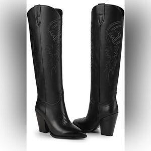 Black Cowboy Cowgirl Boots knee high